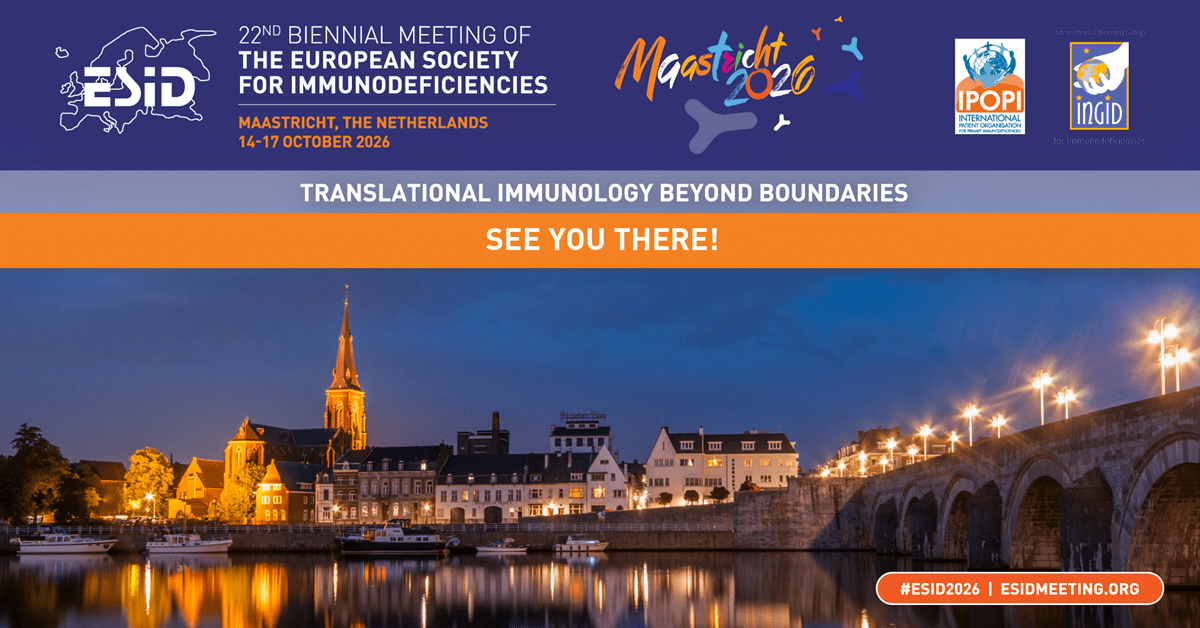 ESID 2026 in Maastricht ESID 2026 in Maastricht, the Biennial Meeting of the European Society for Immunodeficiencies